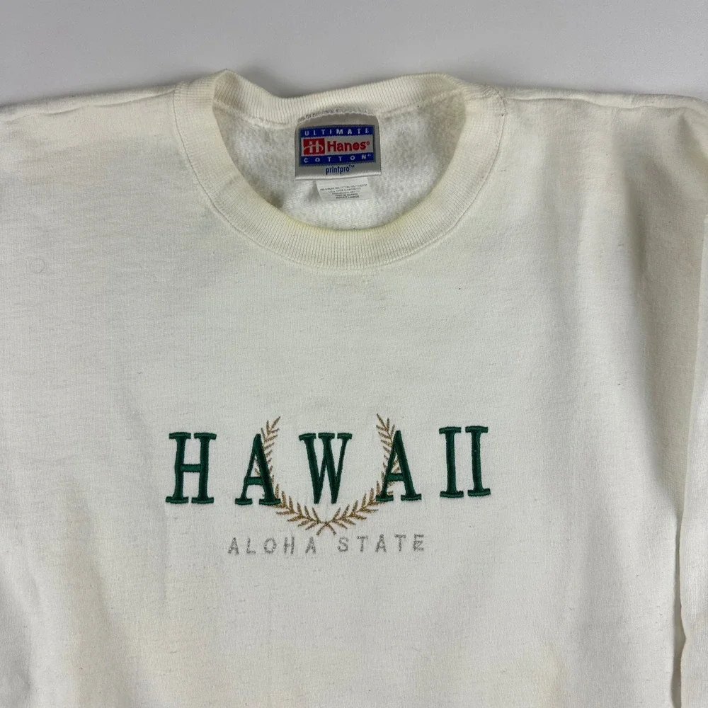 Vintage Hanes Hawaii‎ Aloha State Embroidered Crewneck Sweatshirt Adult Large